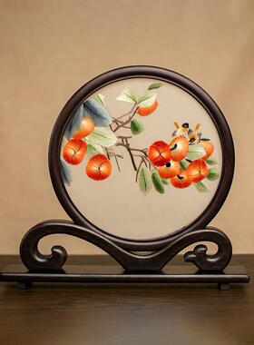 中式桌面摆件手工刺绣摆台古典双面绣台屏绣花屏风装饰品特色礼品