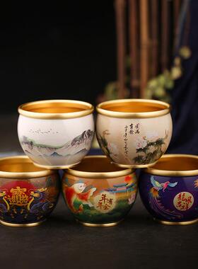 彩绘聚宝盆黄铜油彩百福缸米缸办公室居家工艺品聚财摆件礼品铜制