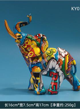 新款水转印长水转印大鼻尚象树脂件时创摆摆件家居房间橱窗桌面装