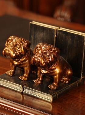 美式乡村装饰书档沙皮小狗书档树脂工艺礼品复古做旧摆件家装饰品