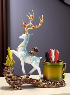 老板办公桌路641高升笔厅筒男士奢轻一高档艺术工艺品客招财鹿摆