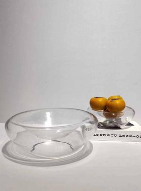 现代简约透明双用玻璃花盆摆件家居样板房餐厅桌面果盘装饰摆件