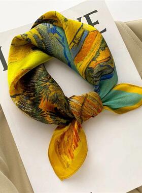 100% Natural Silk Scarf Women Design Print Foulard Neck Hair