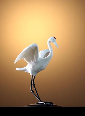 鹤陶瓷动物白鹤创意假山水景鱼塘饰品办公室客厅书架丹顶鹤饰品