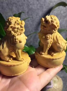 黄杨木雕小狮子工艺品摆件 红木家饰木质茶宠车摆手把件送礼品