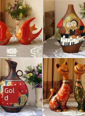 中国红陶瓷摆件结婚礼物实用花瓶摆设新房客厅装饰送闺蜜新娘新人