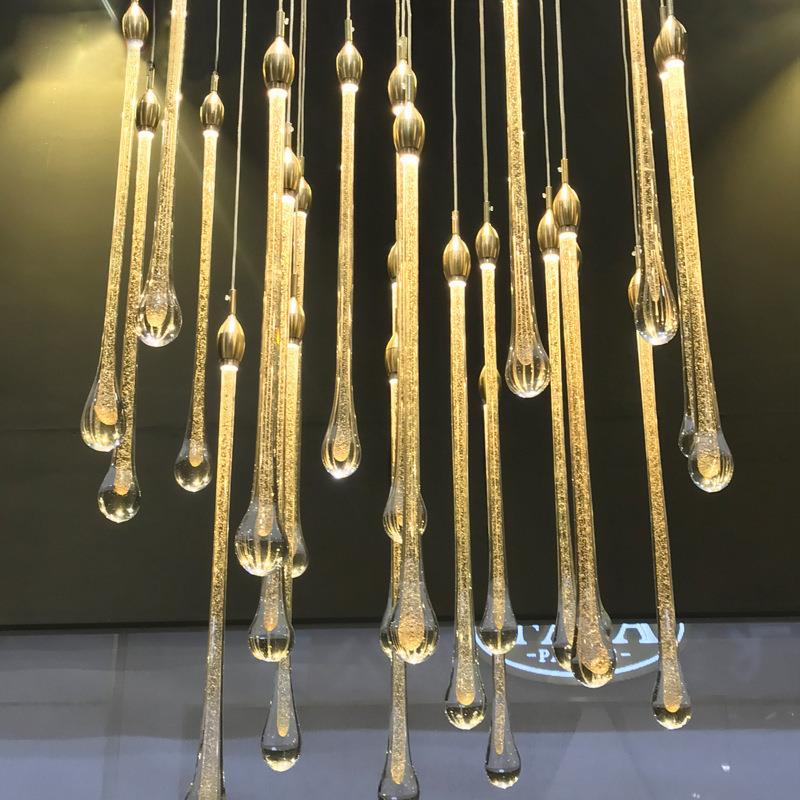 现代简约别墅流星雨吊灯水滴吊灯个性楼梯灯LED灯餐厅吧台水滴灯 - 图2