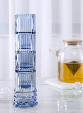 玻璃透明杯四件套礼品杯颜值罗柱马家68115用冷水杯装叠套叠高杯