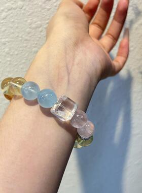 2026天然水晶手串柠檬晶海蓝宝紫水晶能量搭配多宝手链女生礼物多