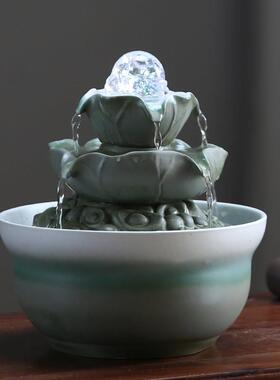 陶瓷流水摆件循环水生财风水轮桌面喷泉造景客厅茶室招财纳福小型