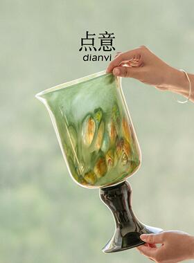 花瓶高级感琉璃绿色高脚新中式大肚复古中古花器绝美法式小众ins