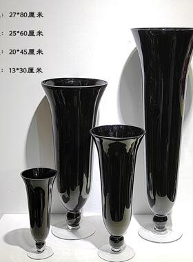 现代简约原色婚庆高脚杯玻璃花瓶酒店大堂桌面软装插花装饰摆件