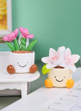 汽车摆件小花装饰品车载中控台摆设车内可爱花盆植物装饰盆栽公仔