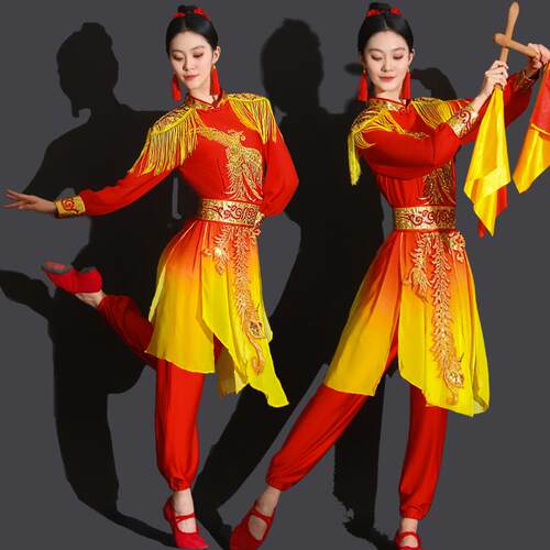 正品国打鼓服演出服腰鼓中代风舞服蹈现扇子舞威风鼓舞秧歌服装女 - 图1