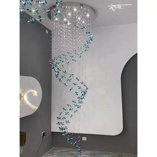 花水晶树枝朵装饰楼吊轻奢餐厅创意个性DNW灯艺术客厅复式别墅梯 - 图2