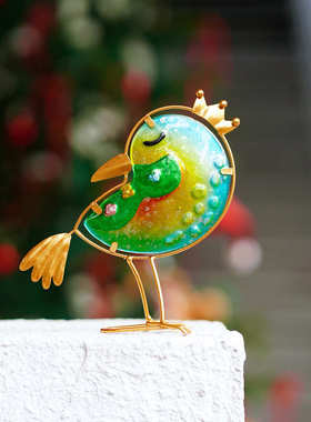 现货彩色金属玻璃工艺品小鸟摆件户外庭院花园装饰品节日礼品
