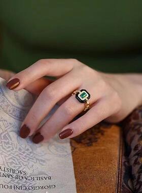 《绿洲彼岸》原创设计戒指珐琅曜石气质时尚女法式复古新