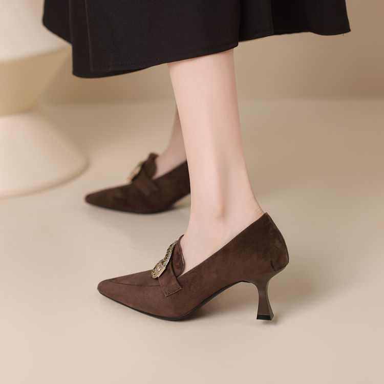 2025气质春秋新款尖头方扣水钻深口高跟单鞋女细跟不累脚女鞋,淘宝优惠券,粉丝福利购,淘宝优惠卷