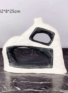 现代5456简约意黑镂白树脂几何空件花插样板摆房售楼处书柜软装饰