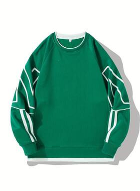 L 28623 Men's Long Sleeve Round Neck Top 拼接圆领上衣