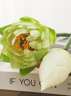 荷花彷真花新中式莲花假花莲叶莲蓬摆件客厅插花瓶摆设拍摄道具