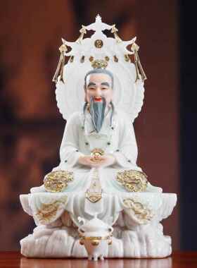 汉白像ANZ玉道三清祖师神像奉石雕太上老君神像供德元始灵宝天尊