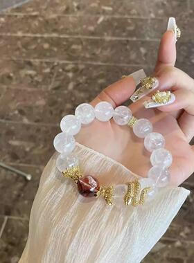 原创设计蛇年限定天然白幽灵手串胶花小众高级感送朋友礼物喜金女