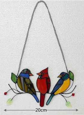 跨境货源彩色璃玻艺品玻璃小鸟挂饰三窗只FYC21052鸟挂件园林户挂