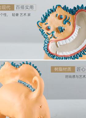 简约现代创意抽象狮动物树脂摆件样板房售楼处桌面书架软装饰品