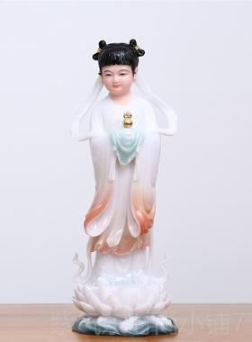 高档汉白玉观护音菩萨家用供奉金童玉女善龙女世法南海观音佛像财