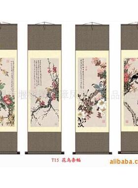 家居装饰工笔花鸟四条屏春夏秋冬丝绸画 卷轴成套国画T14