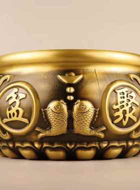 铜聚宝盆摆件家用客厅前台装饰品存钱罐财纯招铜制工艺品黄铜米缸