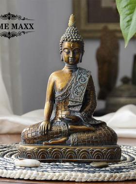 中式复古释迦摩尼如来佛祖佛像桌面摆件保平安风水泰国佛头工艺品