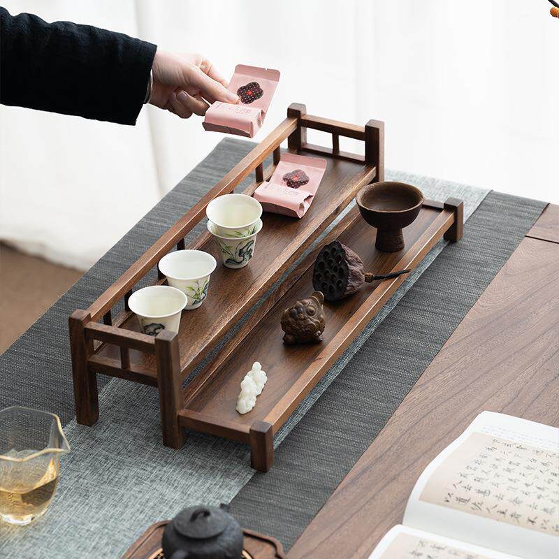 South American walnut desktop storage rack desktop bogu rack two-layer purple clay pot tea set storage rack study storage rack