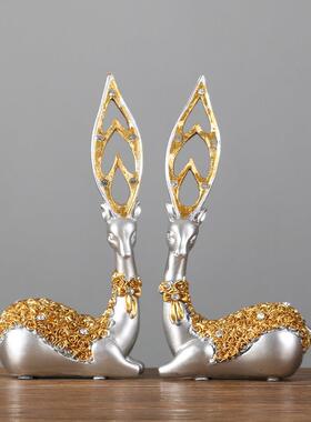 招财鹿客厅玄关装饰摆件家居创意欧式电视柜酒柜酒架软装工艺礼品