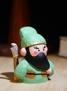 “关关难过关关过”手工木雕小摆件关公武财神关羽桌面国潮装饰品