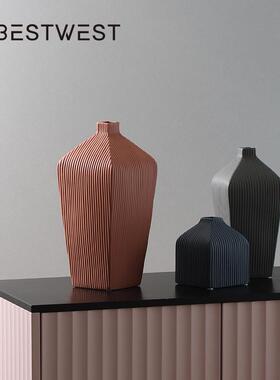博西家居北欧釉面小口蒜头陶瓷花瓶摆件简约家居软装饰品花器