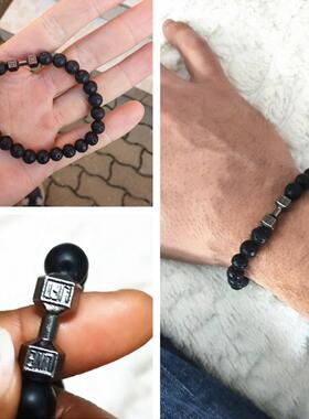 Classic Natural Stone Beaded Bracelet gym Fitness Dumbbell