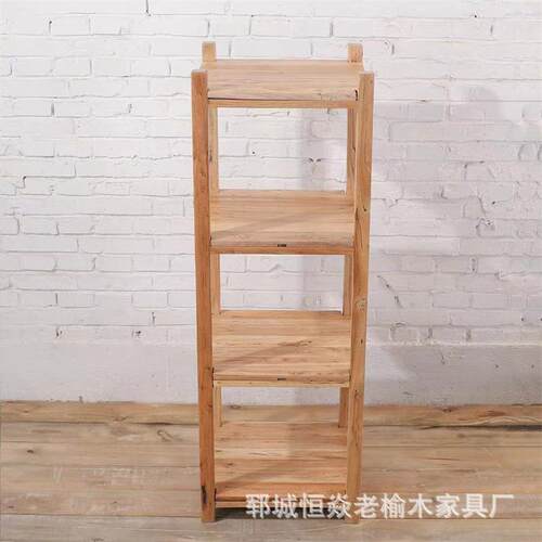 老榆木花架简约落地角几小书架隔板实木客厅置物架茶具展示架 - 图1