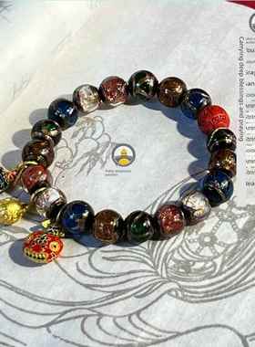 普陀山香灰琉璃金箔手炼女高级感古法多宝吞金兽手串本命年招财