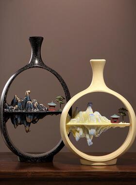 新中式迎客松花瓶禅意摆件客厅玄关电视柜博古架办公茶室装饰