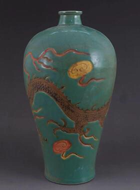 明弘治全手工雕刻龙纹梅文玩收藏做旧老物件仿古收藏品家居摆件