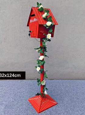 美式乡村铁艺小屋创意邮箱装饰摆件幼儿园庭院工艺品网红拍摄道具