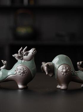 牛气冲天陶瓷哥窑牛摆件招财家居客厅博古架装饰品生肖牛礼品摆设