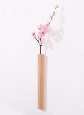 烧桐木实木壁挂花插 日式创意水培插花器 客厅艺术干花摆件花瓶