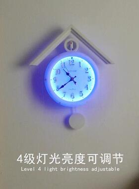 挂钟客厅钟表挂墙石英钟简约时尚夜光钟布谷鸟LED挂表静音时钟