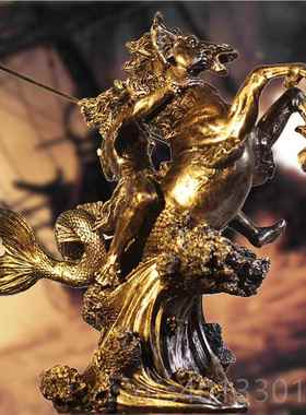 高档复古希腊神话勇士工艺居品人物塑海神波塞雕冬家饰品公办室摆