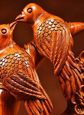 花梨实木喜上眉梢摆件木雕花鸟根雕客厅装饰品红木工艺品寓意礼品