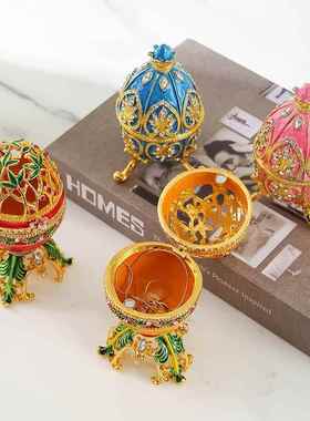 2024年精美复活节彩蛋创意家居摆件珐琅彩绘镶钻金属工艺品礼品