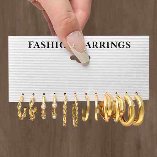 Women Trendy Jewerly Gold Pearl Hoop Earrings Set - 图2